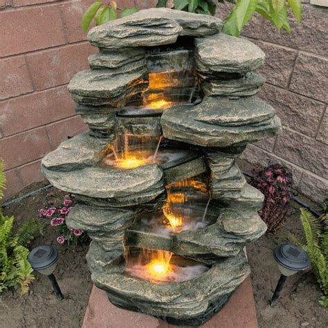 Fire Pit Discover Waldrup Resin Stacked Shale Fountain With Led Light
