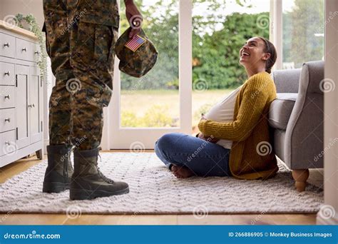 Couple With American Army Husband Home On Leave With Pregnant Wife Stock Image Image Of Asian