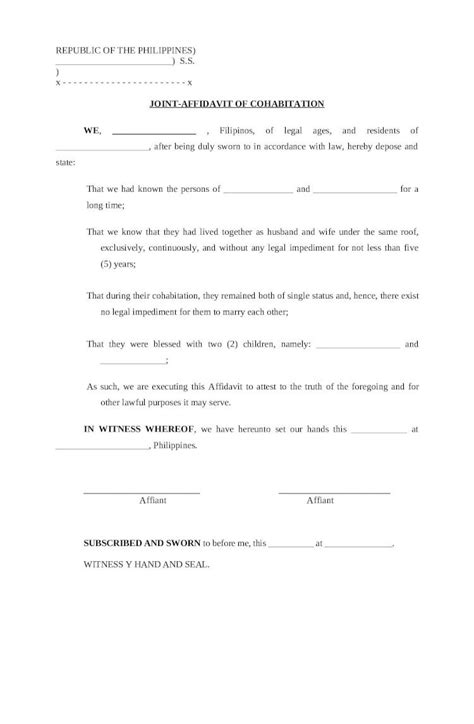 Docx Joint Affidavit Of Cohabitation Blank Dokumentips