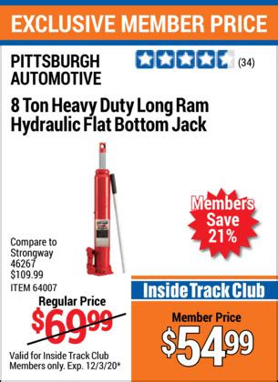 Use harbor freight online coupon and grab $40 off selected predator item. CENTRAL HYDRAULICS 8 Ton Heavy Duty Long Ram Hydraulic Flat Bottom Jack for $54.99 - Harbor ...