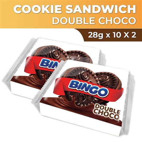 Bingo Cookie Sandwich Double Choco Chocolate Filled Choco 28gx10 X 2 I