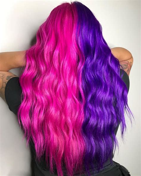Split Dyed Hair Split Hair Dyed Hair Purple Hair Color Purple Bright Hair Colors Hair Dye