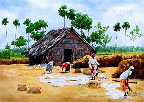 Watercolor Paintings Of Village Scene