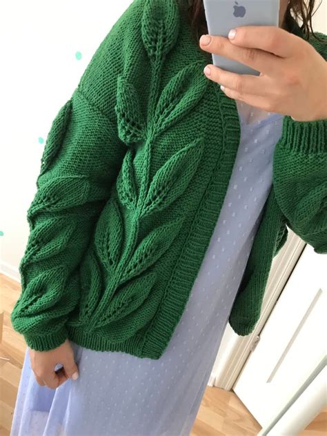 Green Chunky Knit Cardigan Cotton Oversized Sweater Etsy