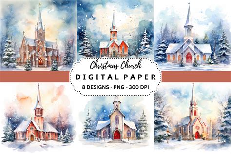 Watercolor Christmas Church Background Graphic By Pcudesigns · Creative