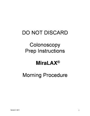 Fillable Online Do Not Discard Colonoscopy Prep Instructions Miralax