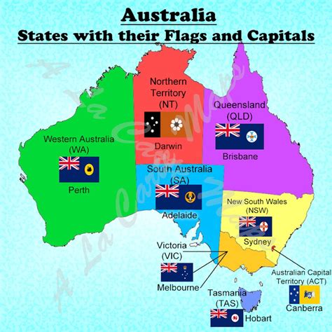 Digital Map Of Australia States Territories With Their Flags Etsy