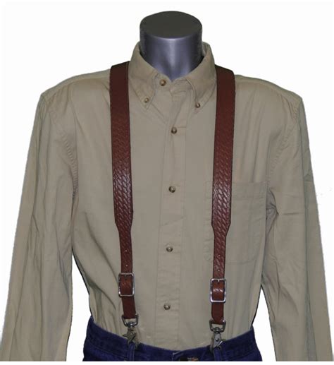 Brown Basket Weave Premium Leather Suspenders Etsy