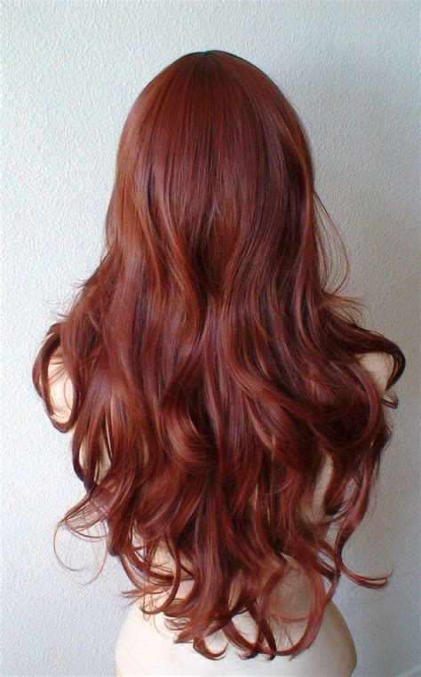 Auburn red / white hairstyle: Summer Special // Auburn color wig. Auburn red long by ...