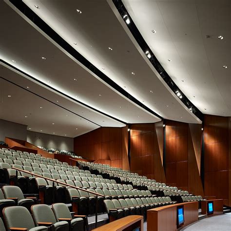 Gkd developed this custom ceiling design utilizing a bronze version of lamelle, specifically for this installation. Emerson Auditorium | Auditorium design, Theatre interior ...