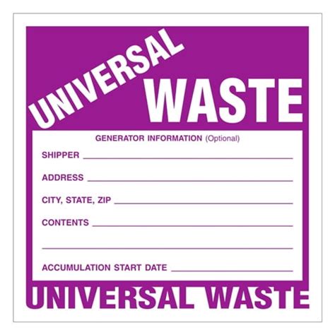 UNIVERSAL WASTE 6 X 6 Industrial Labels Paper Pack Of 100