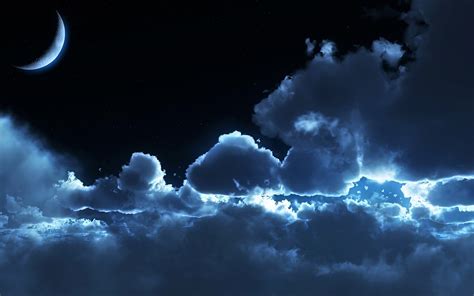 Crescent Moon In The Clouds Dreams Wallpaper Night Sky Wallpaper