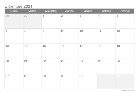 Calendario Diciembre 2021 Para Imprimir
