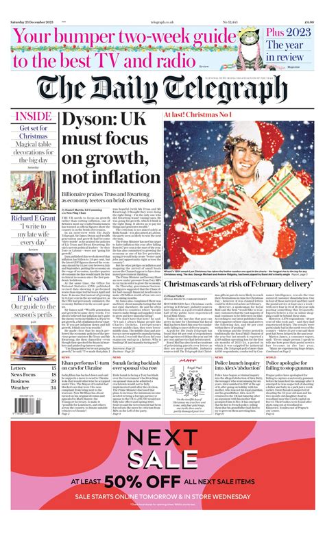 Daily Telegraph Front Page 23rd Of December 2023 Tomorrows Papers Today
