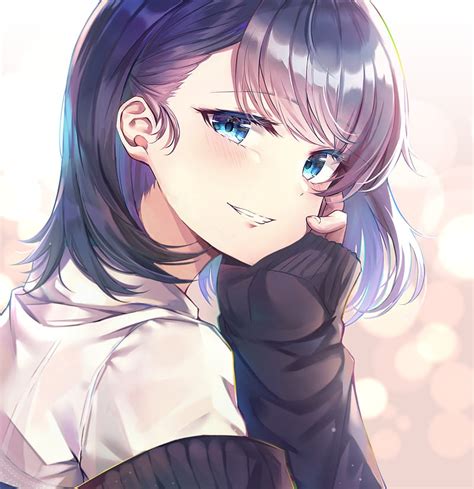 Anime Girl Smiling Pretty Cute Blue Eyes Anime Hd Phone Wallpaper