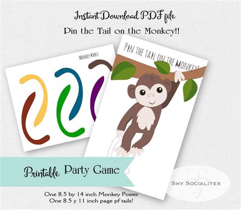 Pin The Tail On The Monkey Pin The Tail Game Printable Etsy