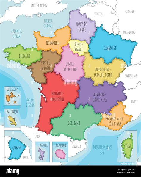 Vektorgrafik Illustrierte Karte Von Frankreich Mit Regionen Und Territorien Und
