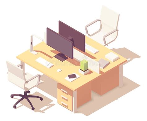 Vector Isometric Office Desk Stock Vector Illustration Of