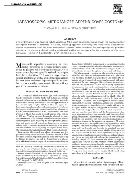 Pdf Laparoscopic Mitrofanoff Appendicovesicostomy Linda Shortliffe