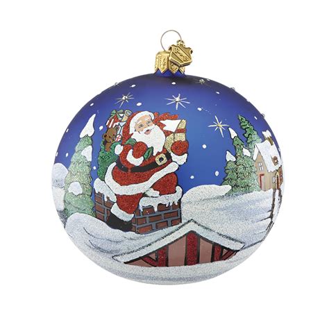 Rooftop Santa Ball Reed And Barton Blown Glass Christmas Ornament