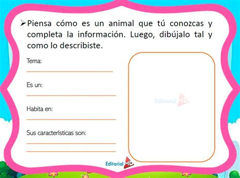 Animales Actividades De Textos Descriptivos Para Niños De Primaria