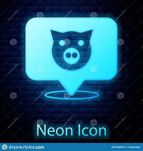 Glowing Neon Pig Icon Isolated On Brick Wall Background Animal Symbol