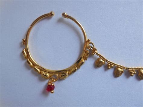 Bridal Indian Nose Nath With Chain Traditional Ring Gold Plated Non