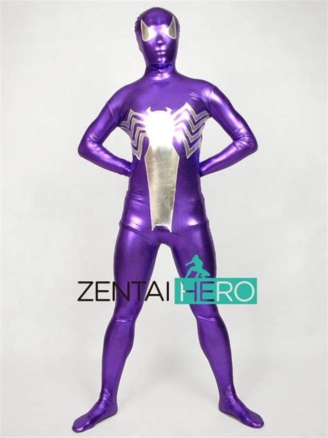 Free Shipping Dhl New Purple Color Full Body Shiny Metallic Spiderman Costume Spider Man