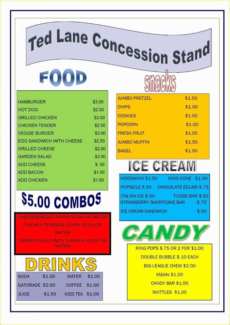 Concession Stand Menu Template Free Of Concession Stand Within