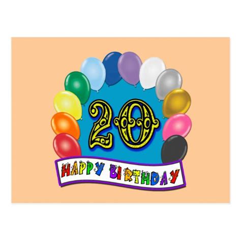 20th Birthday Ts With Assorted Balloons Design Postcard