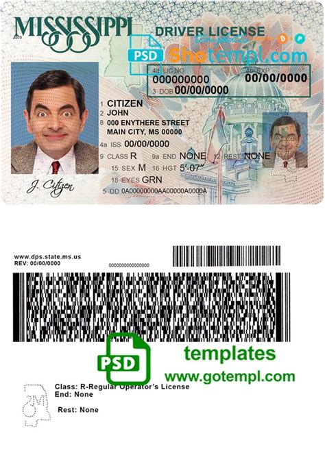 Usa Mississippi Driving License Template In Psd Format In 2021 Credit