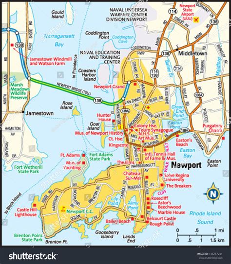 Newport Rhode Island Area Map Vetor Stock Livre De Direitos 146287241