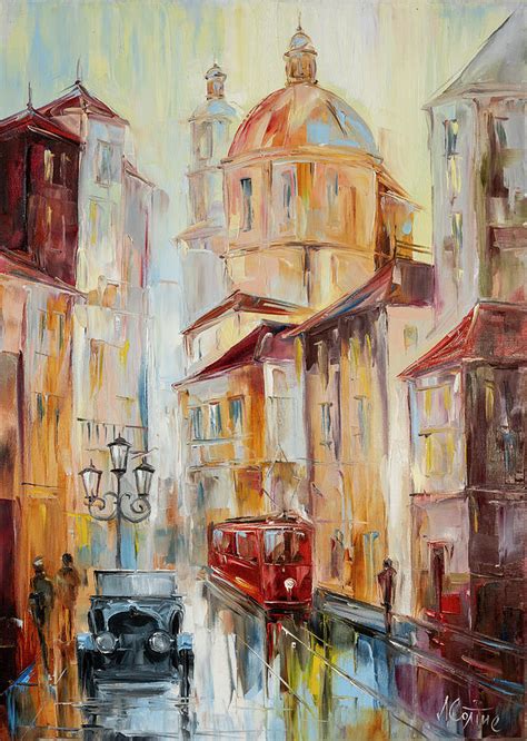 Original Abstract Old Town Painting On Canvas Architecture Wall Art