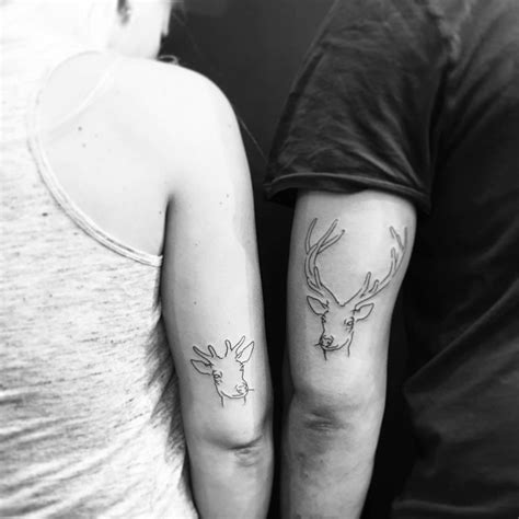 Matching Deer Head Tattoos For Couple