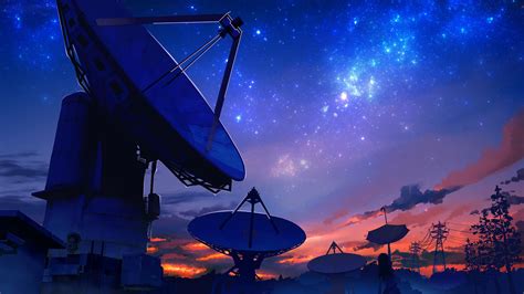 Radio Telescope Space Technology Sky Night Sky Artwork Blue