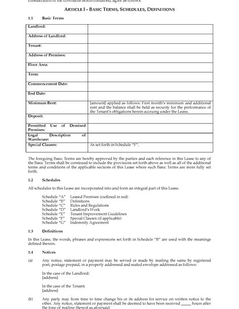 canada warehouse lease agreement legal forms