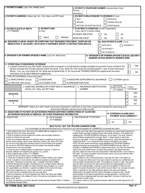Tricarechampus Medical Claim Form Dd Form 2642 Dochub