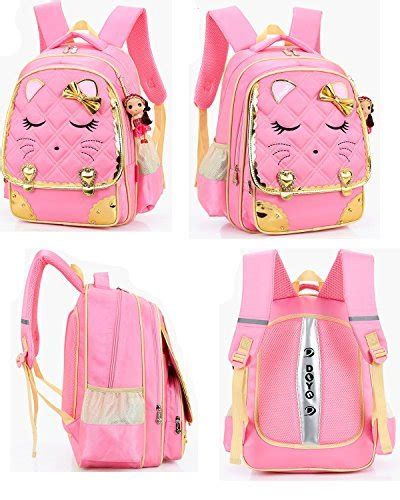 efree cute cat face bow diamond bling waterproof pink school backpack girls book bag otaku kami