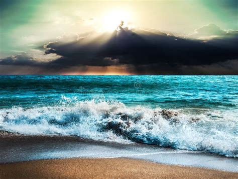 Sea Storm Nature With Sunbeam Ray And Cloud Storm Stock Image Image