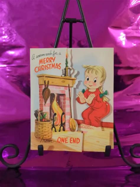 Vintage Christmas Card Blondie Girl In Red Pajamas At Fireplace Kitschmas Bum 2000 Picclick