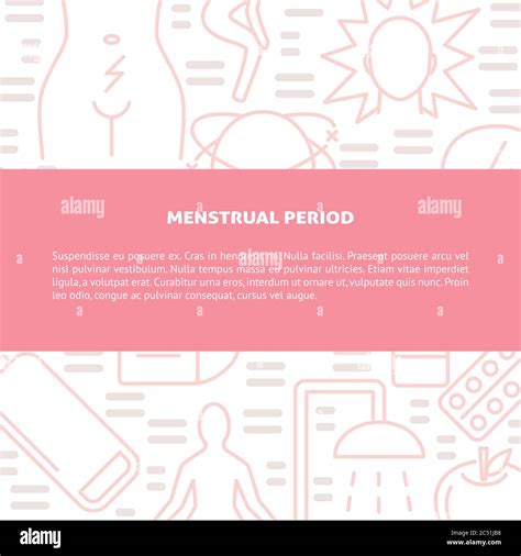 Monthly Period Symptoms And Treatment Banner Template In Line Style
