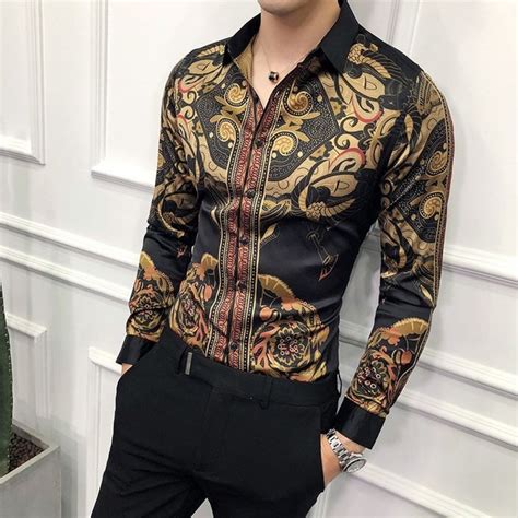 Luxury Gold Black Shirt Men 2018 New Slim Fit Long Sleeve Camisa