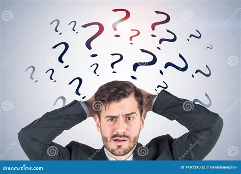 Confused Businessman Question Marks Gray Stock Photo Image Of Career