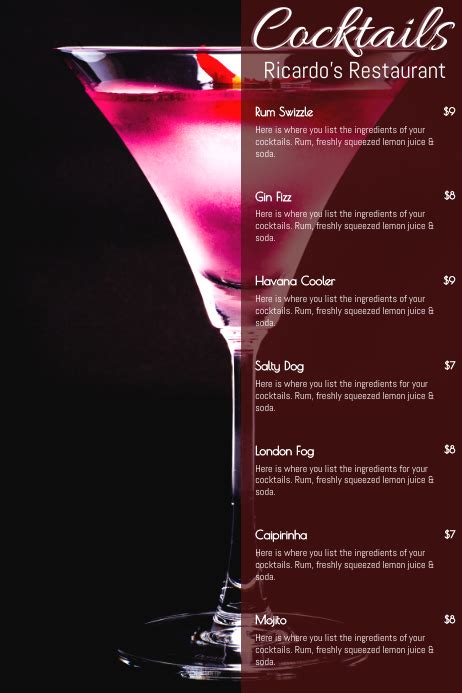Copy Of Cocktail Menu Template Postermywall