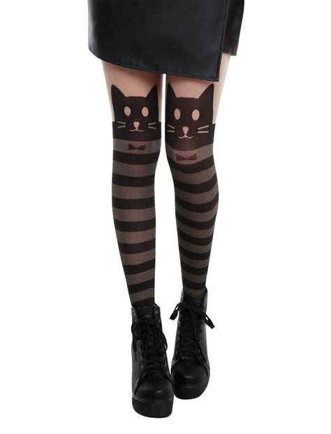 Lovesick Kitty Stripe Faux Thigh High Tights Hot Topic