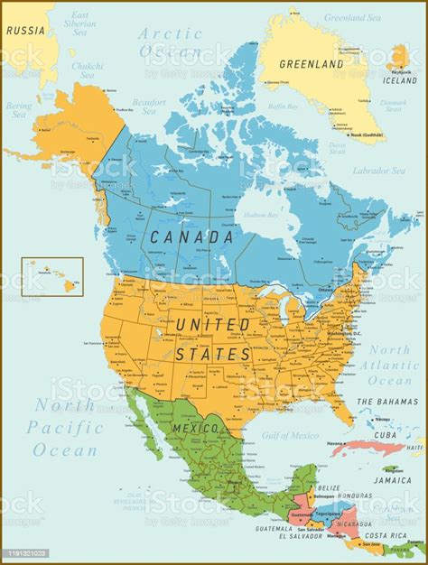 North America Map Vintage Map With United States Canada Mexico And