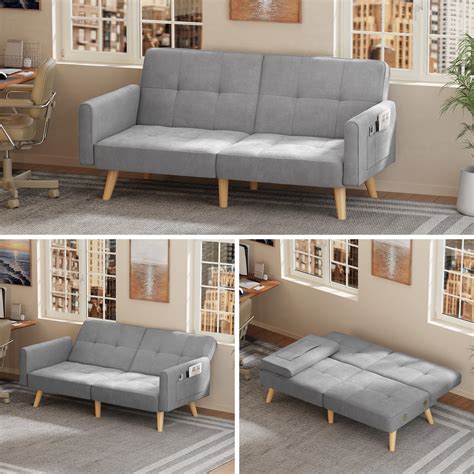Lofka Sofa Couch Bed With Adjustable Backrest Light Gray