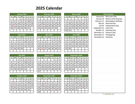 Printable 2025 Calendar With Federal Holidays