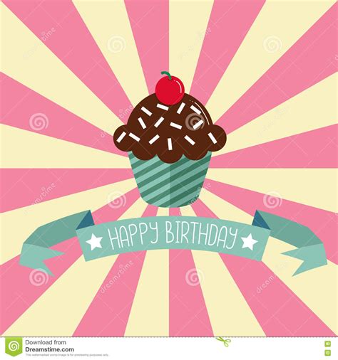 Birthday Greeting Card With Cupcake Stock Vector Illustration Of