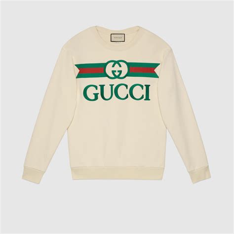 White Cotton Oversize Sweatshirt With Gucci Logo Gucci Uk